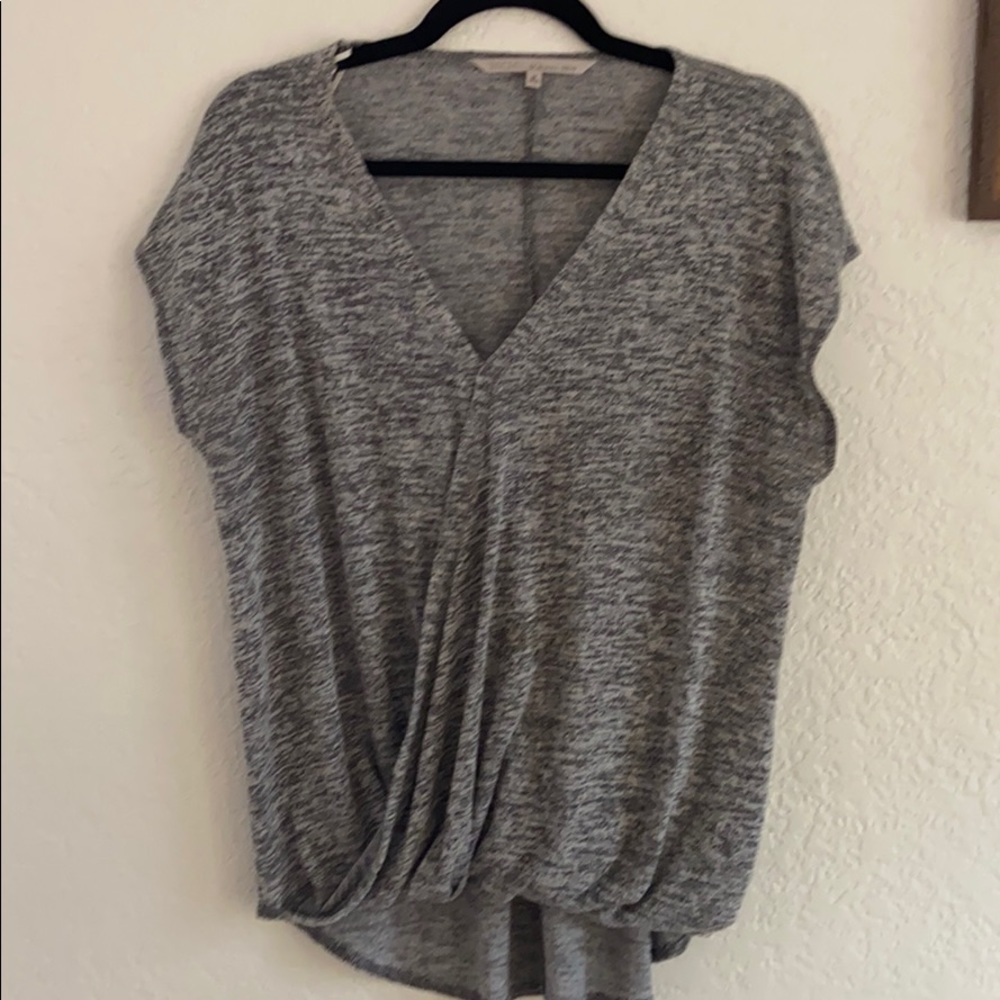 V neck whitewashed grey tunic top